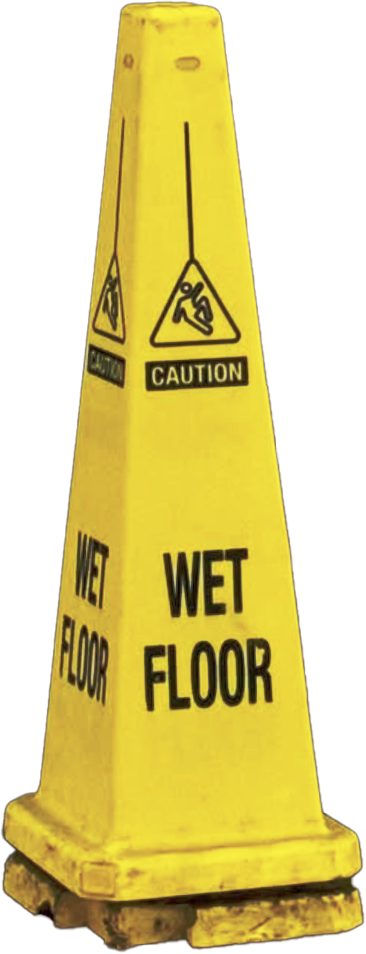 a cut out image of a yellow cone that says wet floor